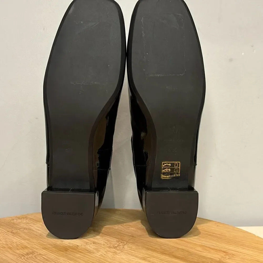 Frances Valentine Molly Patent Leather Square Toe Chelsea Boots Black Size 5.5 -